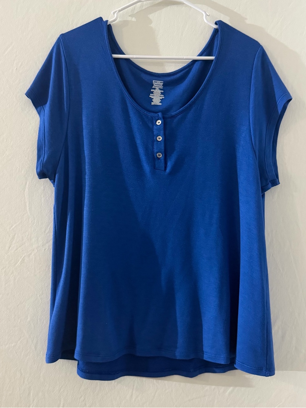 Berkley Jensen Royal Blue Henley Cap Sleeve Tee Top Size XL Casual Streetwear